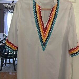 Mazik White Tunic with Colorful Zigzag Trim